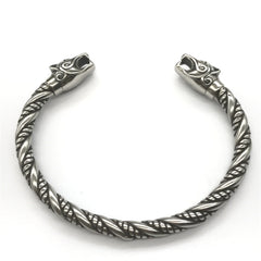 Goth Viking Dragon Heads Steel Braids Cuff Bracelet - S