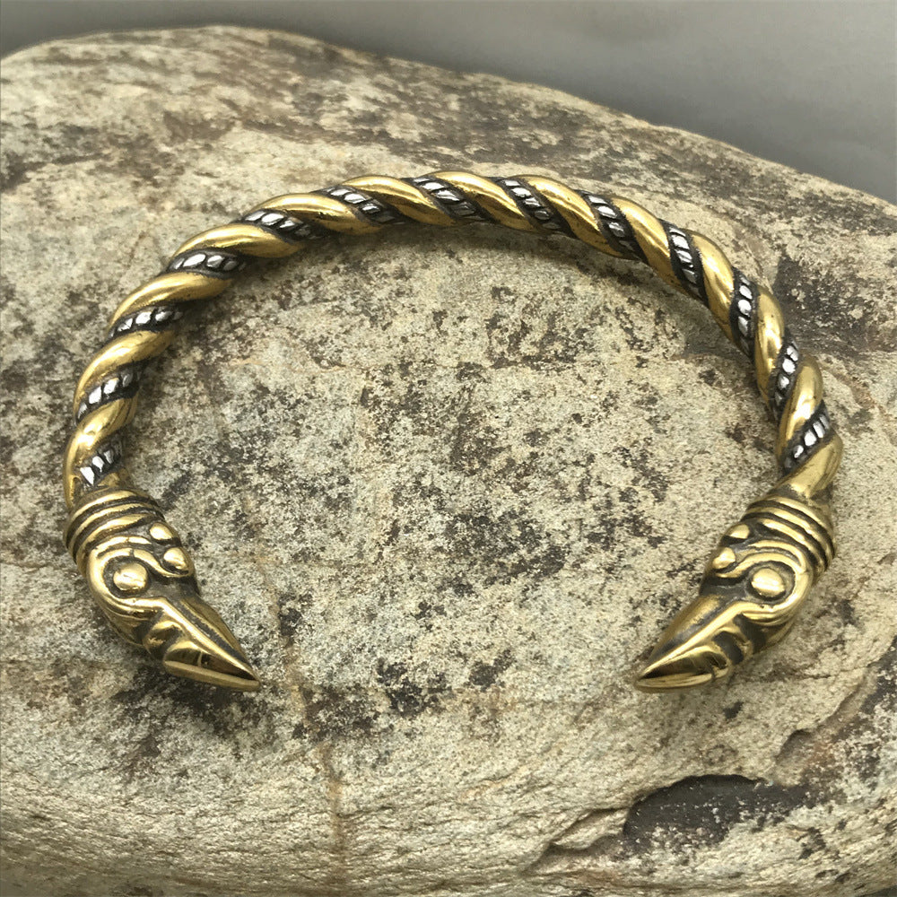 Goth Viking Raven Steel Braids Bracelet