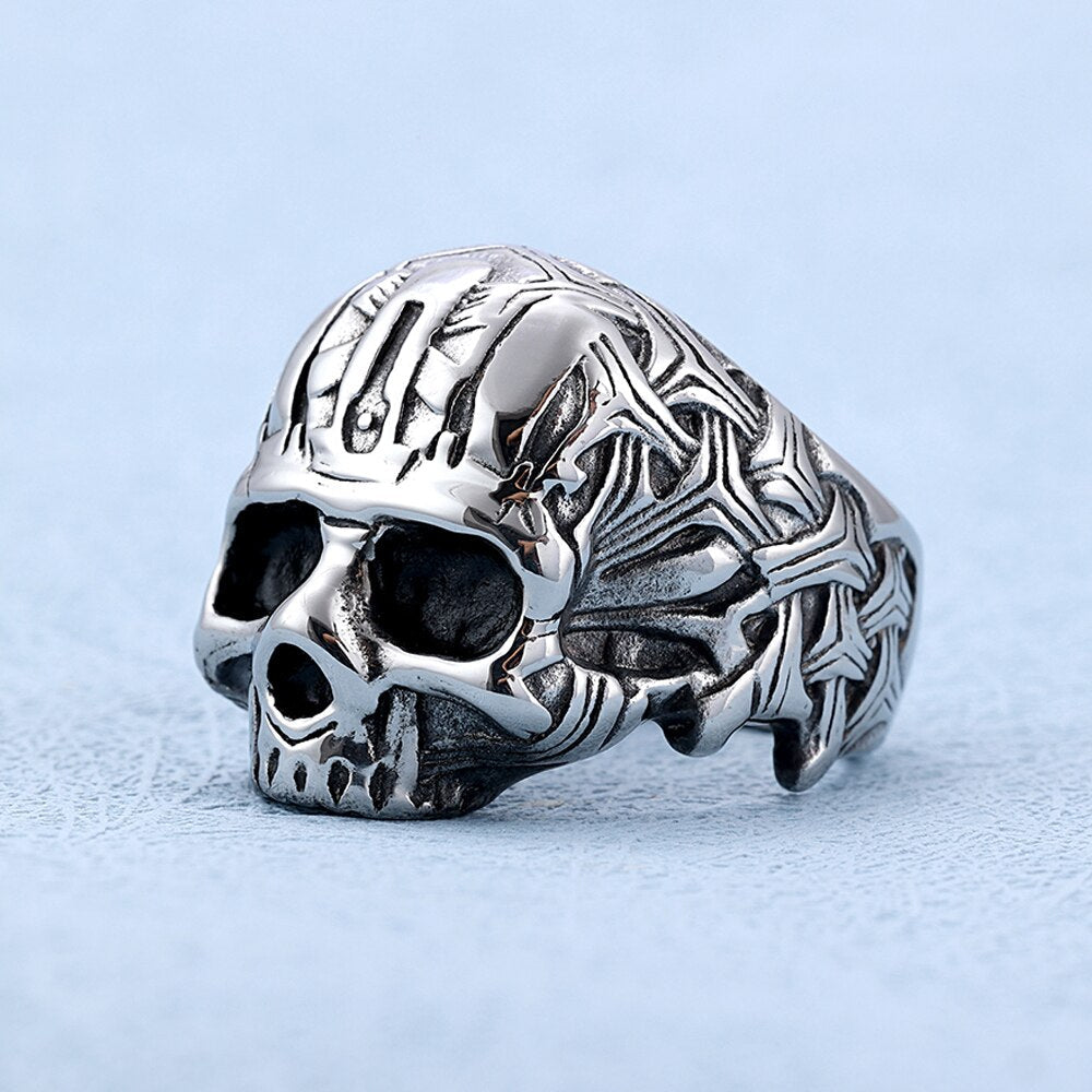 Unisex Gothic Weave Skull-Motif Ring
