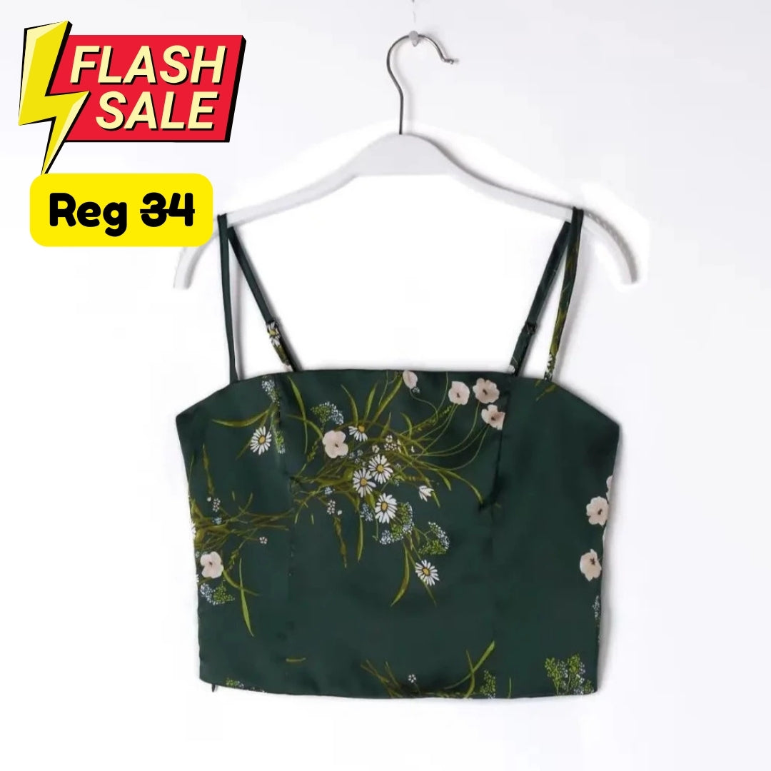 Green Floral Chinoise Satin Camisole Top / Size M - SALE