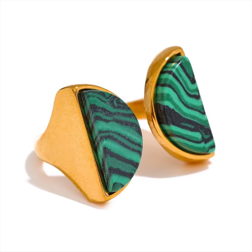 Green Natural Malachite Stone Open Ring