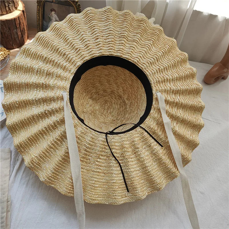 Calla Shell Shape Large Brim Ribbon Straw Hat