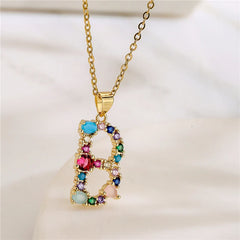 Colorful Crystal Letter Pendant Necklaces