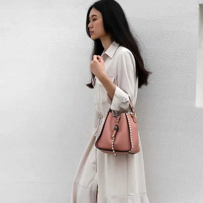 Luxe Riveted Leopard Head Lock Leather Bucket Bag - 7 Colors