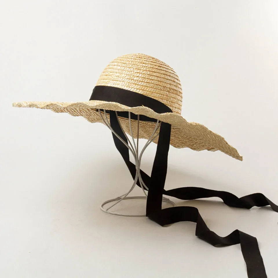Calla Shell Shape Large Brim Ribbon Straw Hat