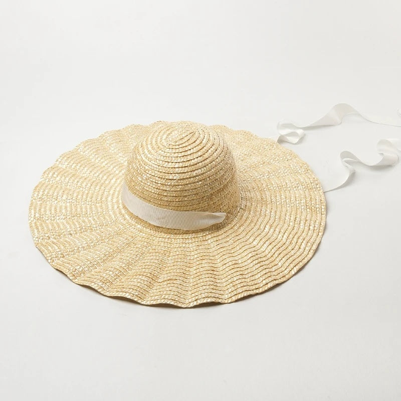 Calla Shell Shape Large Brim Ribbon Straw Hat