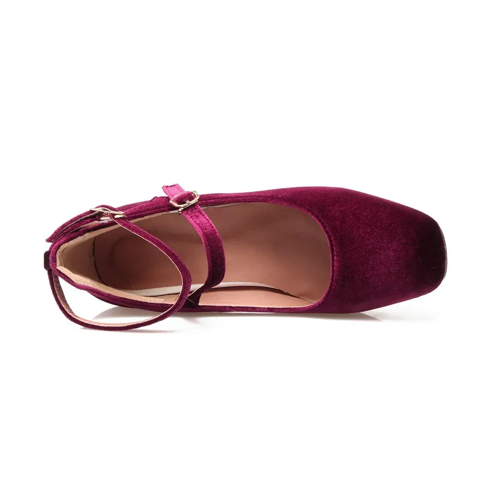 Elin Sequined Heel Mary Jane Velvet Pumps