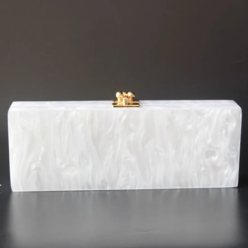 Hello Engraved Pearly Acrylic Long Box Clutch