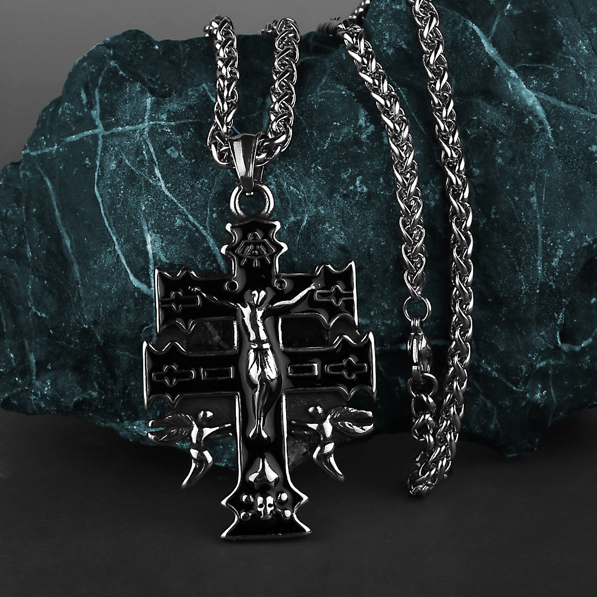 Heavy Double Cross-Motif Necklace