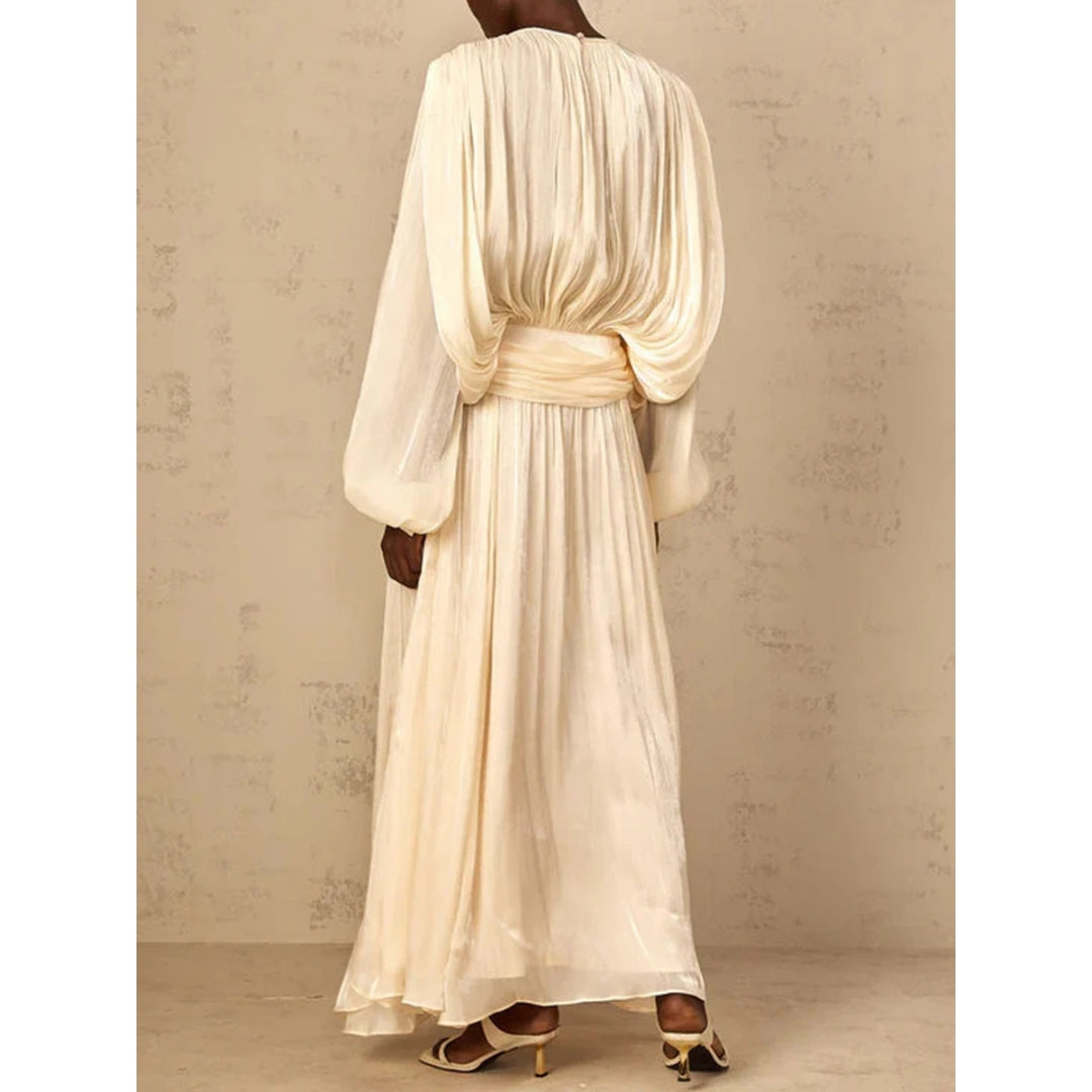 Heran Pleated Tie-Waist Chiffon Dress