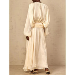 Heran Pleated Tie-Waist Chiffon Dress