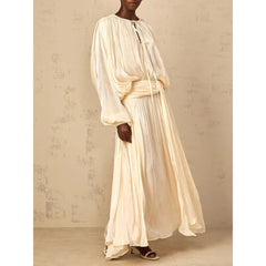Heran Pleated Tie-Waist Chiffon Dress