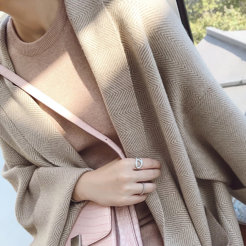 Herringbone Wool Knit Maxi Cardigan Coat - SIZE S -SALE