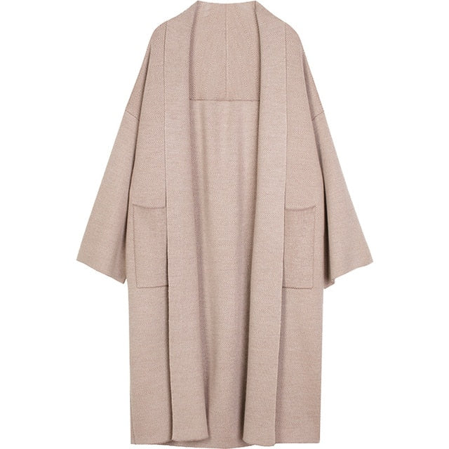 Herringbone Wool Knit Maxi Cardigan Coat - SIZE S -SALE