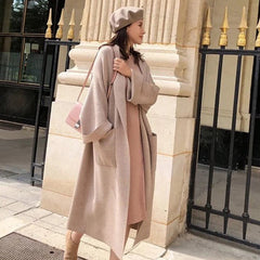 Herringbone Wool Knit Maxi Cardigan Coat - SIZE S -SALE