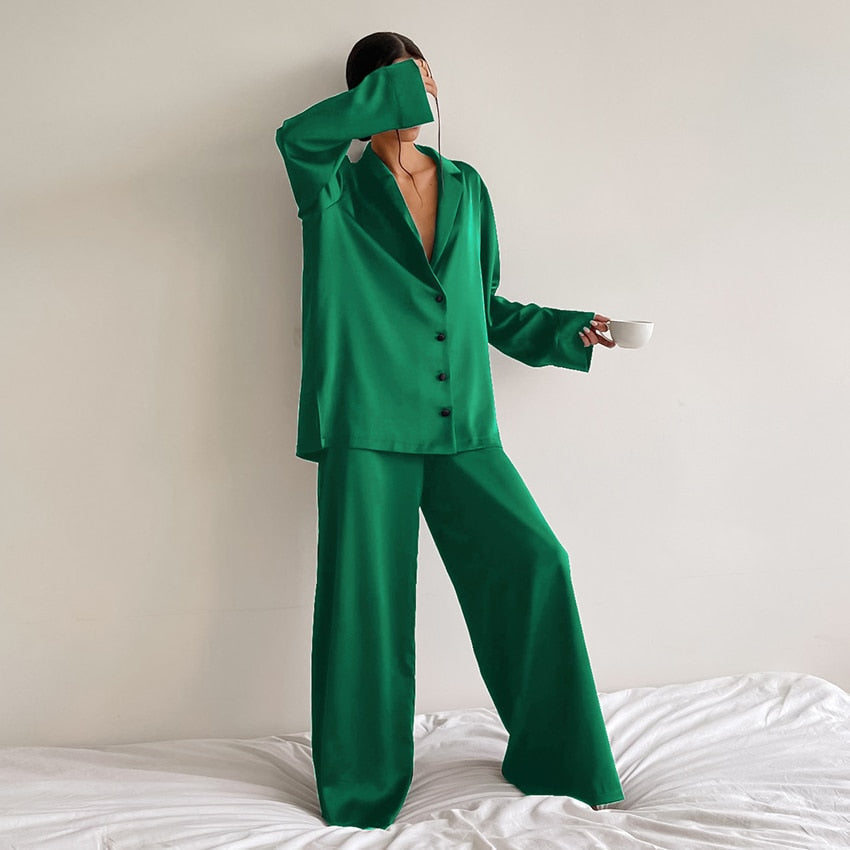 Hillary Oversized Satin Silk Pajama Set