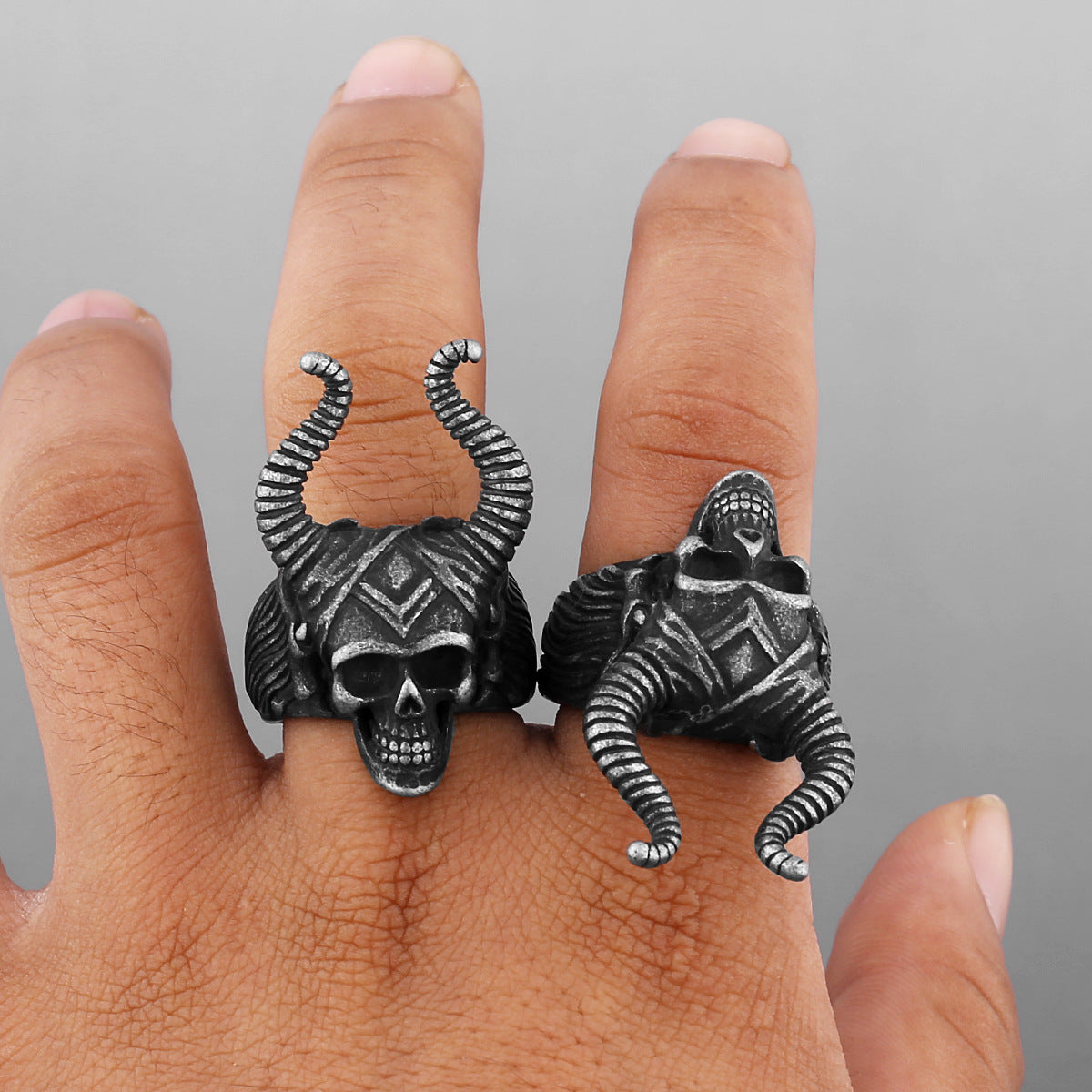 Horned Skeleton-Design Ring