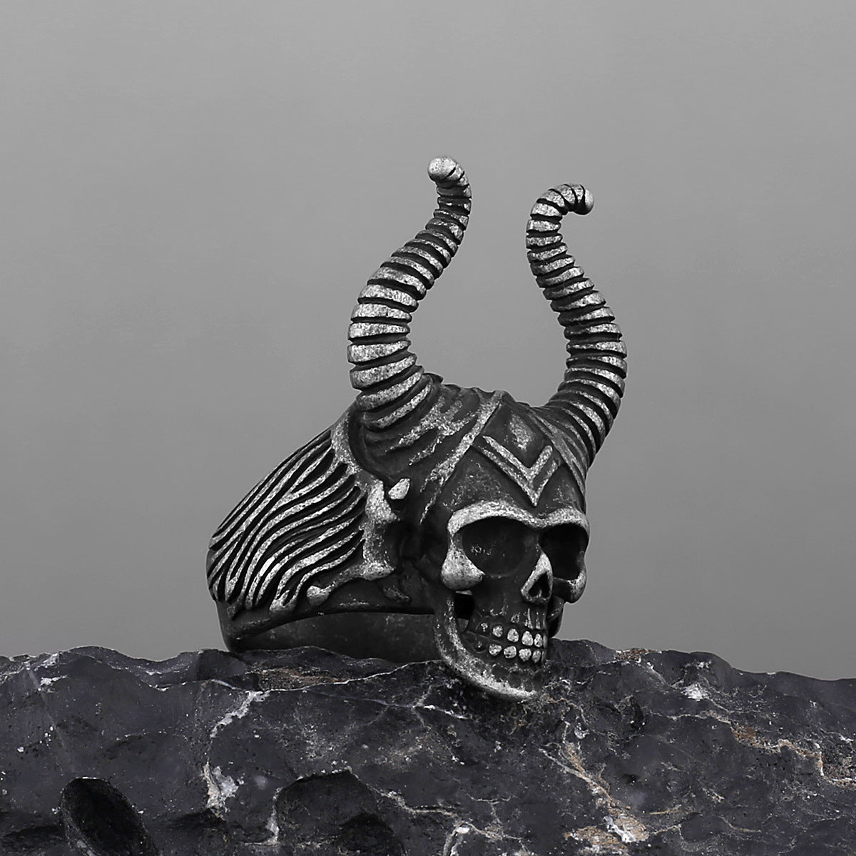Horned Skeleton-Design Ring