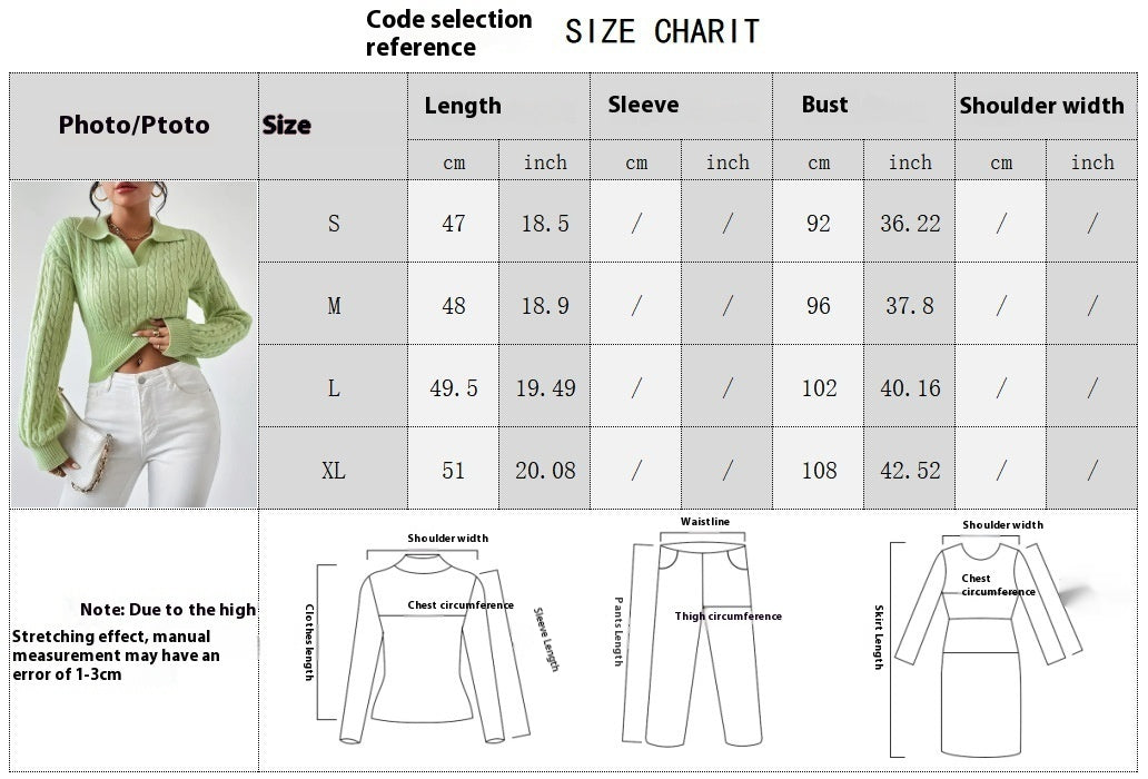 Solid Colour V-Neck Cropped Sweater with Lapel