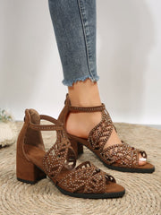 Low Heel Roman Sandals with Rhinestones