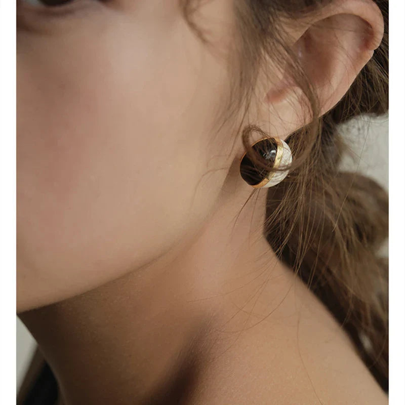 Ines Two-Tone Enamel Sphere Clip Earrings