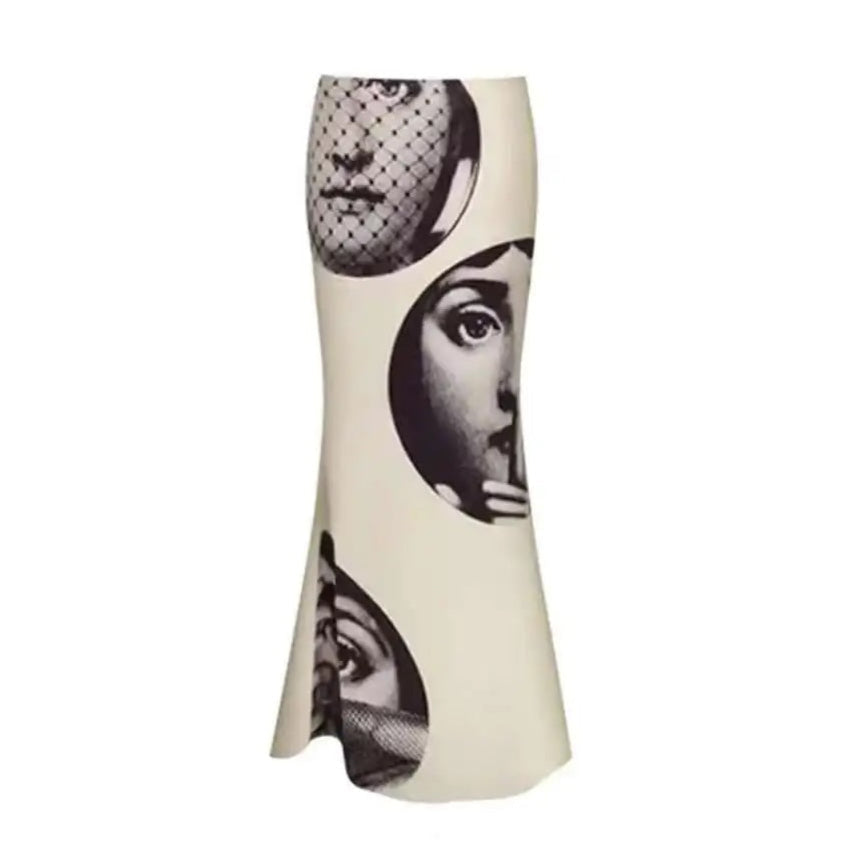 Jein Chic Arts Portrait Print Satin Skirts