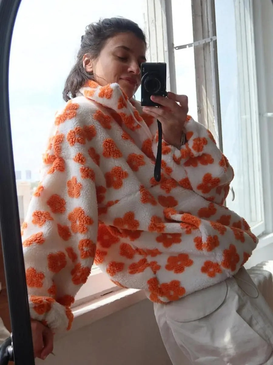 Jillian Retro Floral Sherpa Pullover Jumper