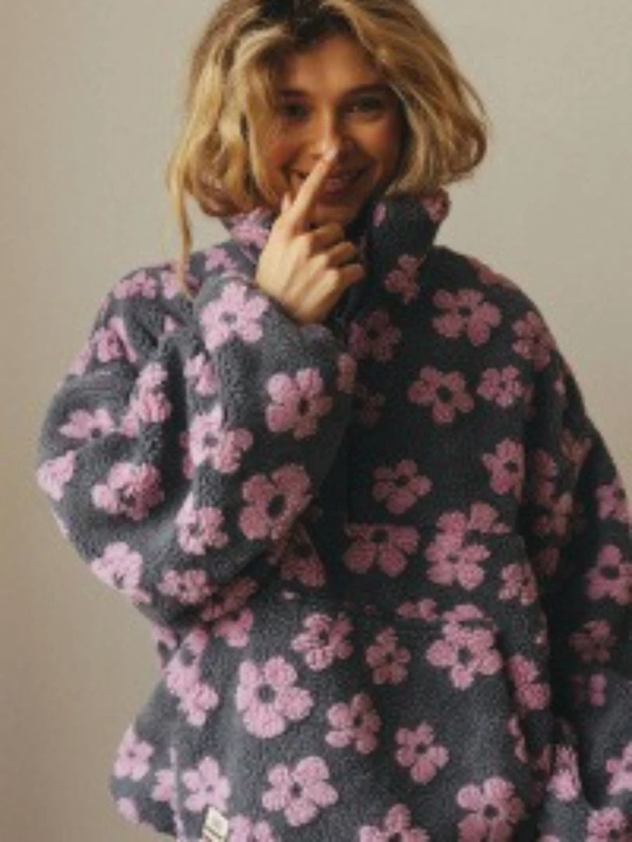Jillian Retro Floral Sherpa Pullover Jumper