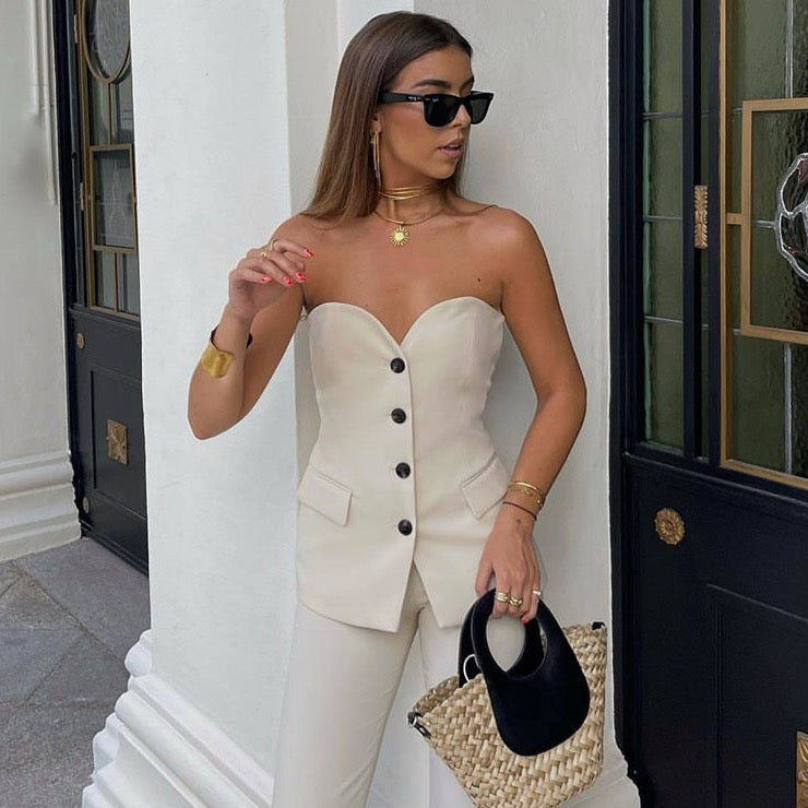 Kaya Bustier Top and Pants Suit Set/ Size S - SALE