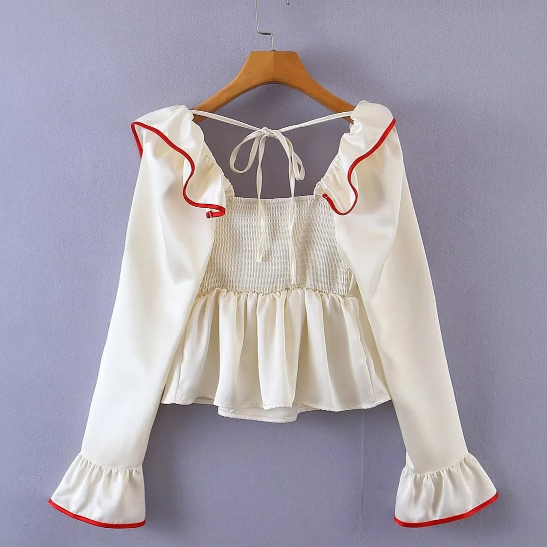 Lani Babydoll Ruffle Blouse / Beige S, L - SALE