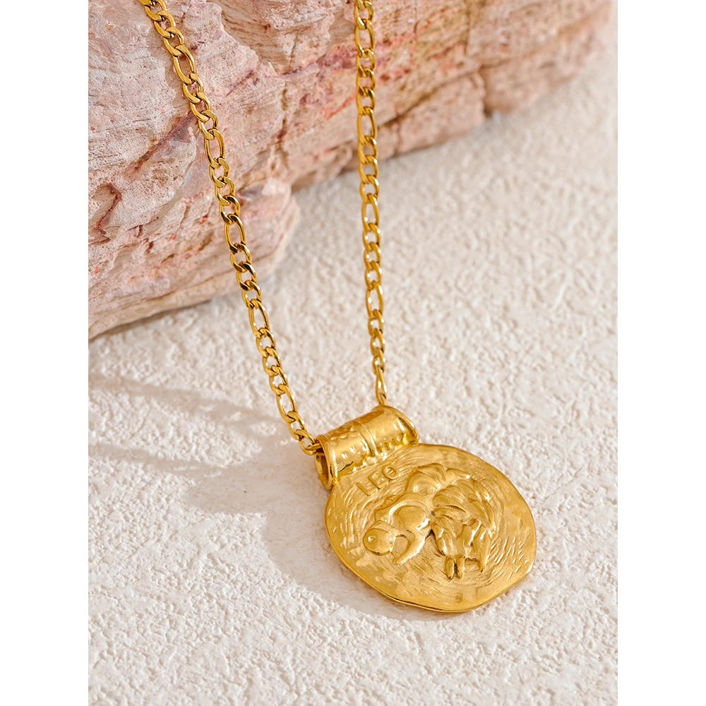 12 Constellation Sign Hammered 18K Gold Pendant Necklaces