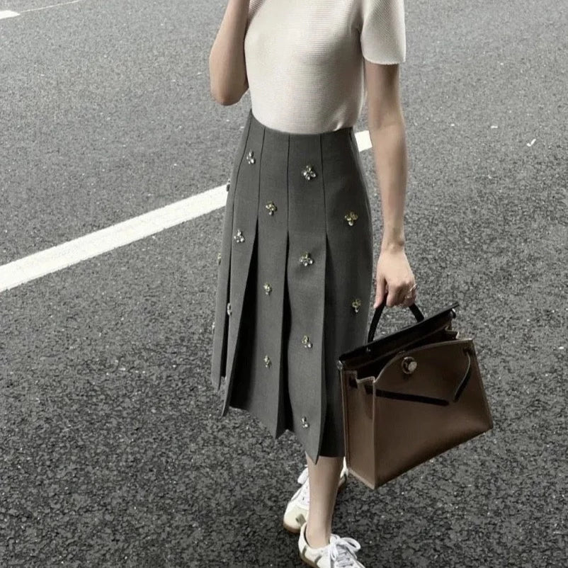 Leslie Crystal Embellished Pleated Midi Skirt - S/US XS (SALE)