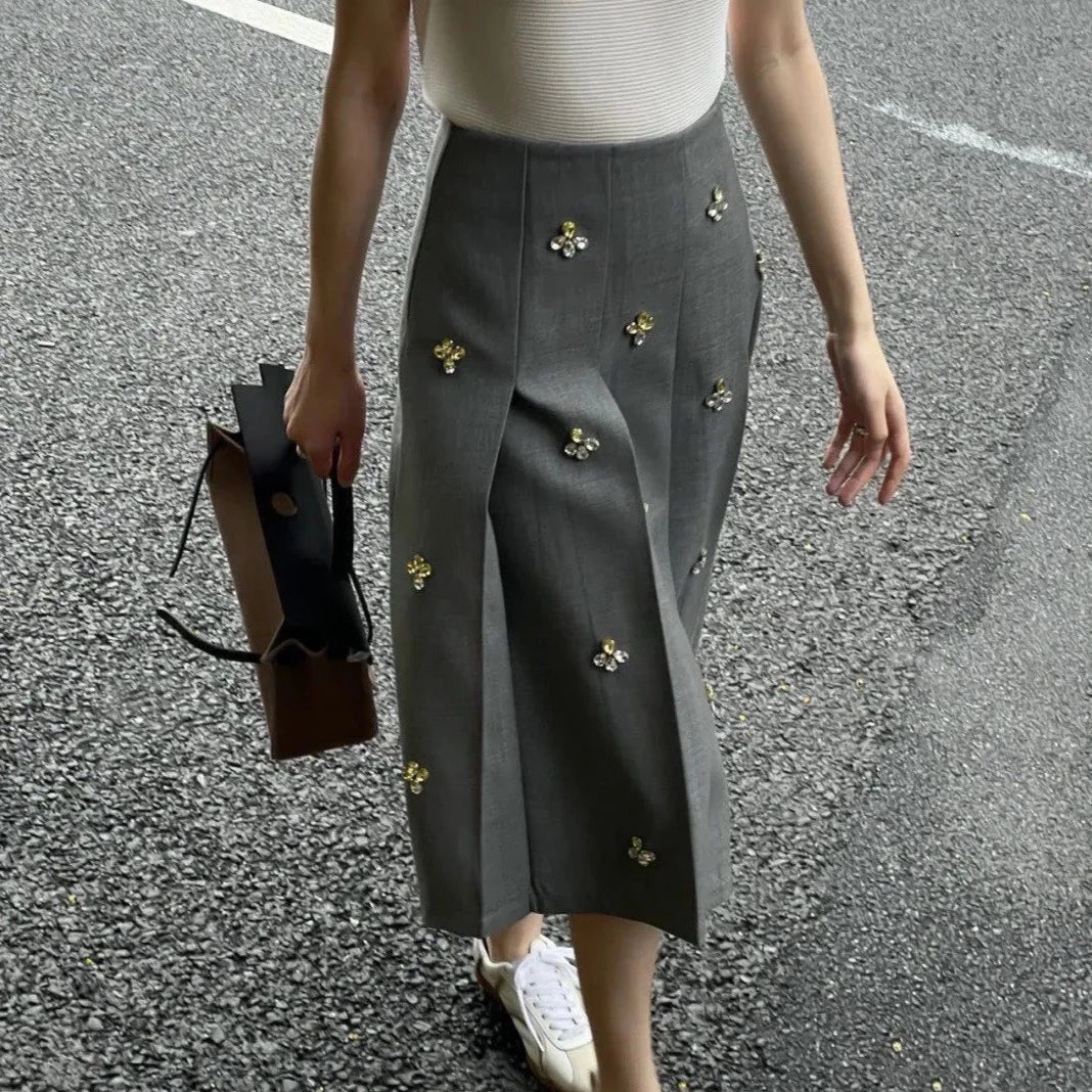 Leslie Crystal Embellished Pleated Midi Skirt - S/US XS (SALE)