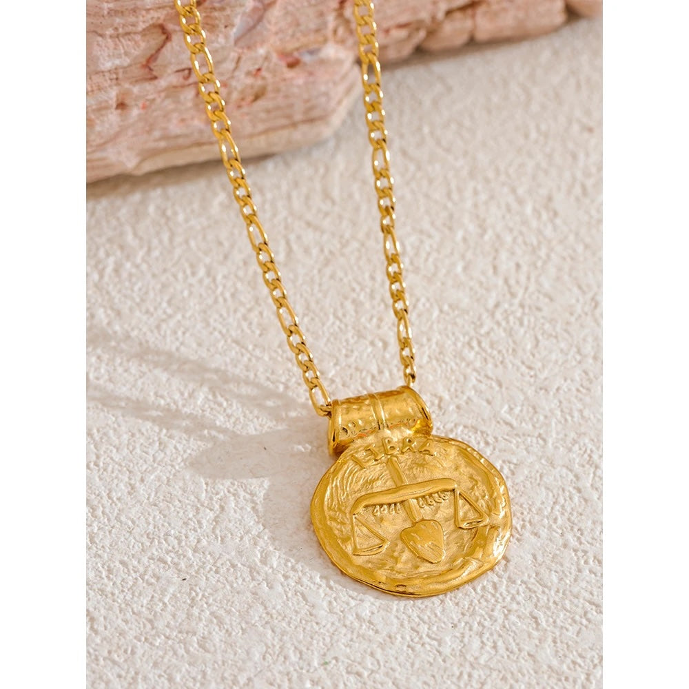 12 Constellation Sign Hammered 18K Gold Pendant Necklaces