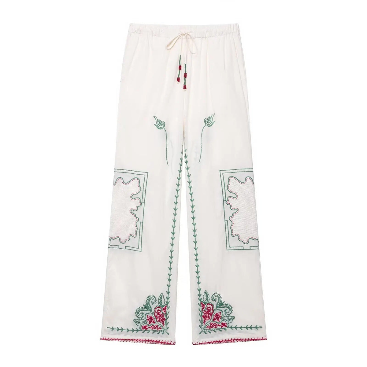 Lilian Vintage Embroidery Drawstring Pants