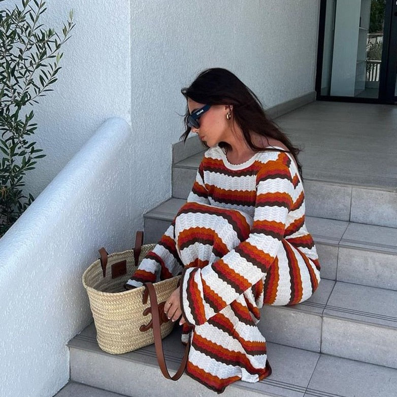 Lua Zigzag Pattern Crochet Open Back Maxi Dress - Red/M - SALE