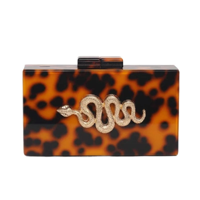 Luara Tortoiseshell Metal Snake Accent Clutch