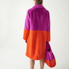 Luna Two Tone Color Faux Mink Fur Coat