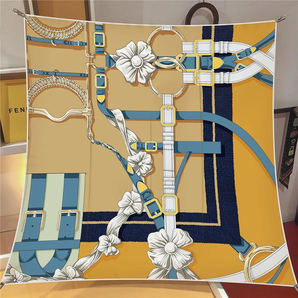 Luxe Flower Belt Print Square Scarves, 90cm