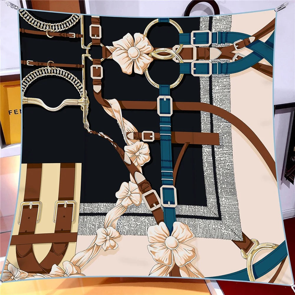 Luxe Flower Belt Print Square Scarves, 90cm