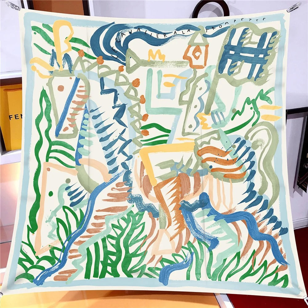 Luxe Graffiti Horse Print Square Silk Scarves