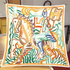 Luxe Graffiti Horse Print Square Silk Scarves