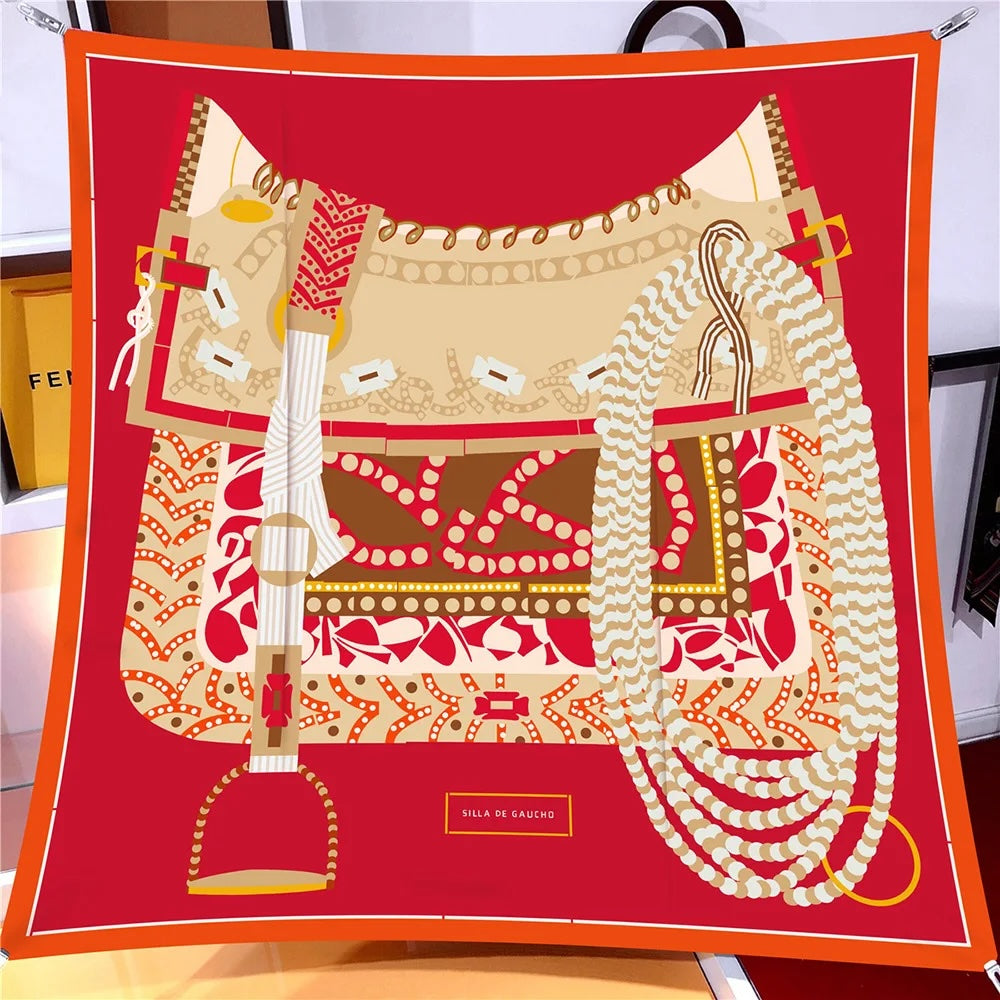 Luxe Saddle Prints Twill Silk Scarves, 90cm