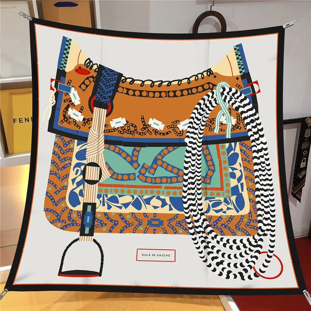 Luxe Saddle Prints Twill Silk Scarves, 90cm