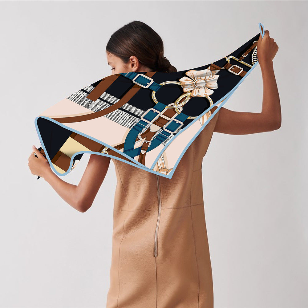 Luxe Flower Belt Print Square Scarves, 90cm