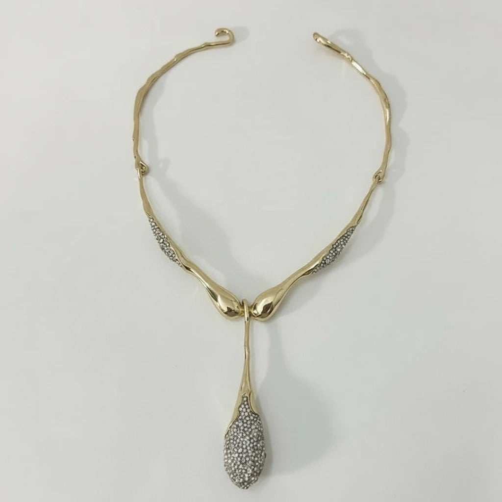 Lyra Sculptural Crystal Water Drop Pendant Collar Necklace