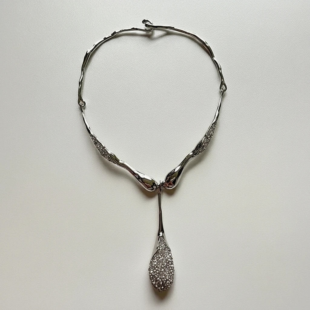 Lyra Sculptural Crystal Water Drop Pendant Collar Necklace