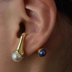 Manila Double Sided Pearl & Gemstone Stud Earrings - 2 Colors