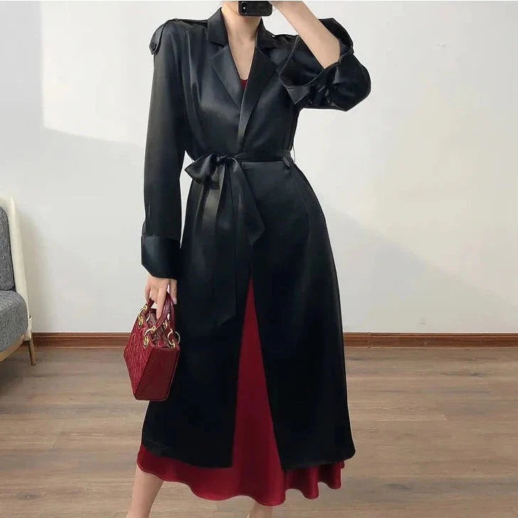 Margita Luxe Satin Trench Duster Coat
