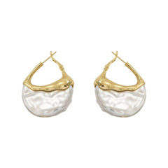 Meera Sculpted Pearl Drop Hoop Earrings